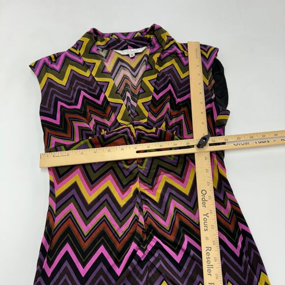 Trina Turk Dress Womens 8 Purple Green Chevron Retro Mini Silk - Picture 6 of 7